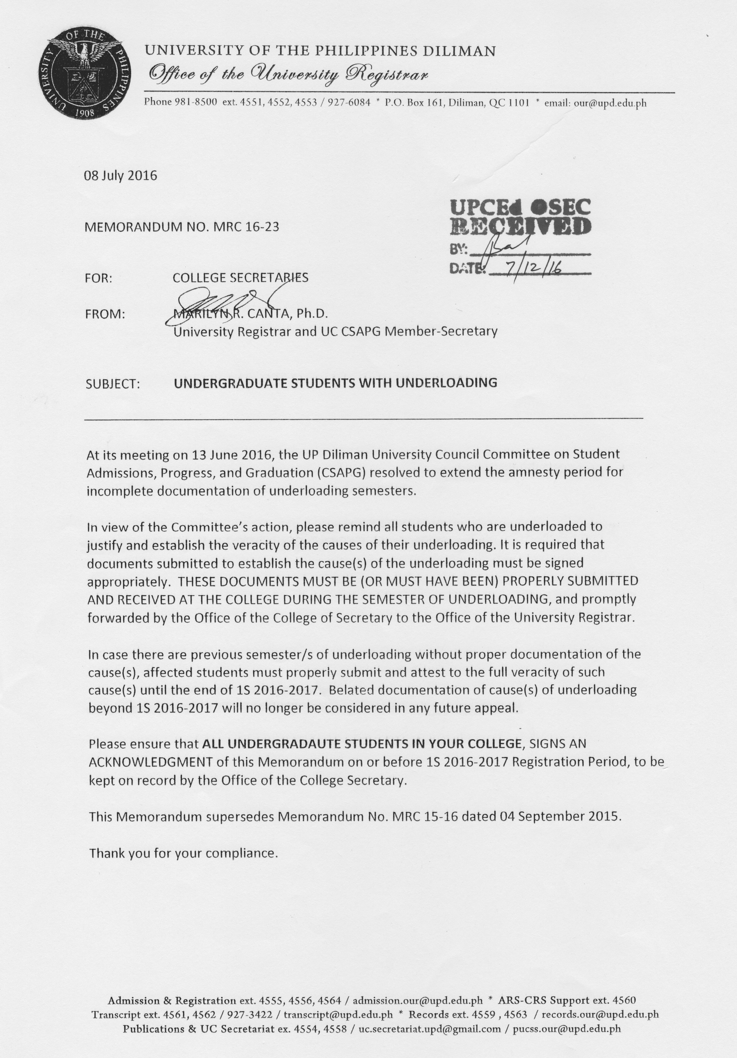 Memorandum No. ECLV-23-003: Suspension of Classes for the Alternative  Classroom Learning Experience 2023 - University of the Philippines Diliman